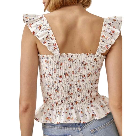 Reformation Linen Tank Top Junebug Sleeveless Smocked Floral Shirt - Picture 3 of 10